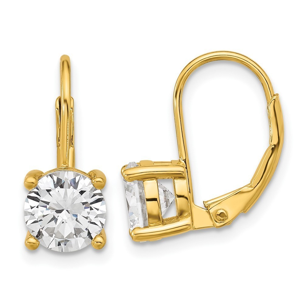 925 Sterling Silver Flash-gold Plated 7mm CZ 2 Stone Leverback Earrings